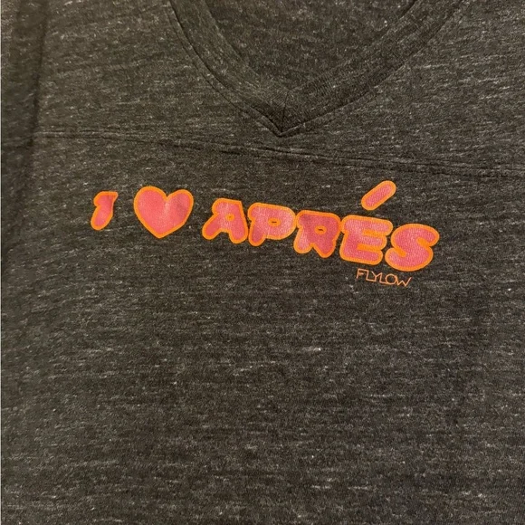 Flylow Après V-Neck Tee | Après Ski Graphic Heather Shirt | Size Women’s Large - Picture 4 of 8